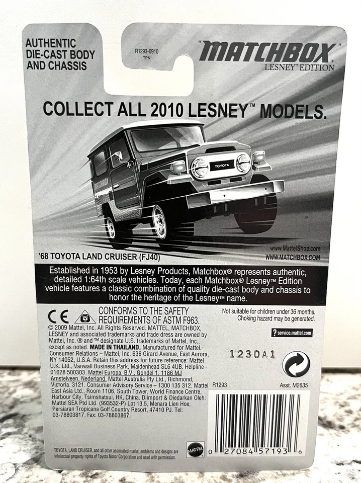 2010 火柴盒莱斯尼版(68 丰田陆地巡洋舰 FJ40)完好带包装 HTF — 第 2/2 张图片