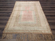 Antique Turkish Silk Prayer Rug 4x6, Ghiordes Carpet