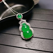 Natural Icy Green Jade Gourd Jade Pendant Necklace Women's Jewelry Gift