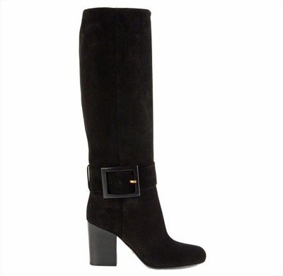 GUCCI BOOTS KESHA BLACK SUEDE LEATHER MID HEEL LOGO BUCKLE $1,350 sz 35 / 5