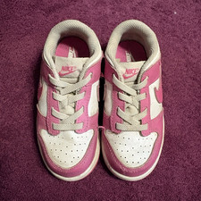 Nike Dunk Low Pink/White Leather Low Top Lace-Up Sneaker Unisex Kids 9C