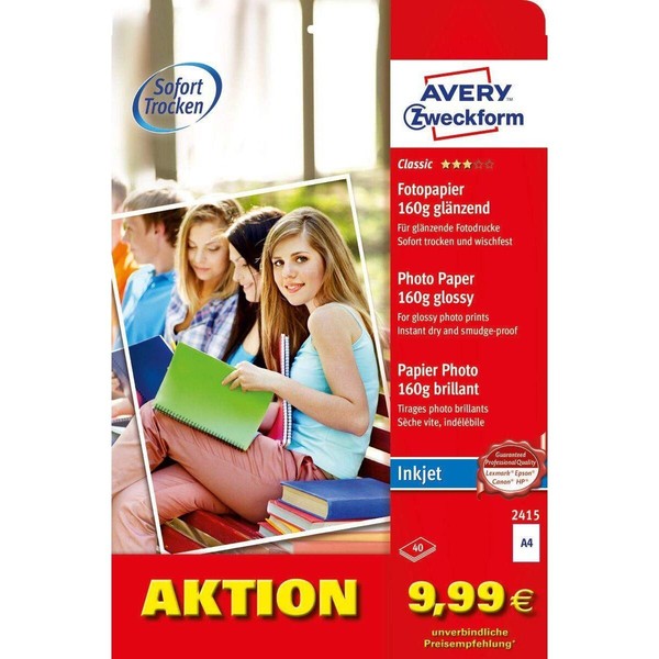 Avery Zweckform 2415 Classic Inkjet Fotopapier, Din A4, Einseitig Beschichtet,-image