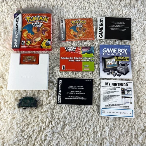 Pokemon FireRed Version (Nintendo Gameboy Advance, 2004) GBA CIB + Adapter Works