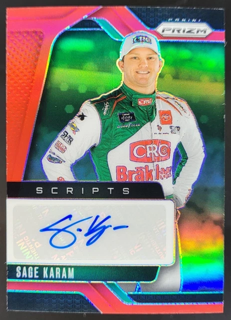 2025 Panini Prizm NASCAR Sage Karam Scripts Red Prizms /99 Auto SS2