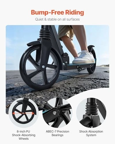 VEVOR Adjustable Folding Kick Scooter with Light-Up Wheels, Blue/Black