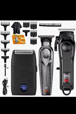 3-in-1 Haarschneideset Kopf & Gesicht, Digitalanzeige, USB, 4 Aufsteckkämme