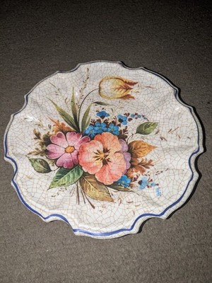 Lami Italy Floral Modele Wall Decor Ruffle Edge Crackle Plate 8.25'' Flowers Flor