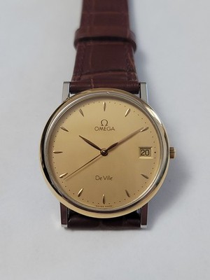 Vintage Omega De Ville Date 18K Gold / SS 32mm Quartz Mens Watch Cal 1432