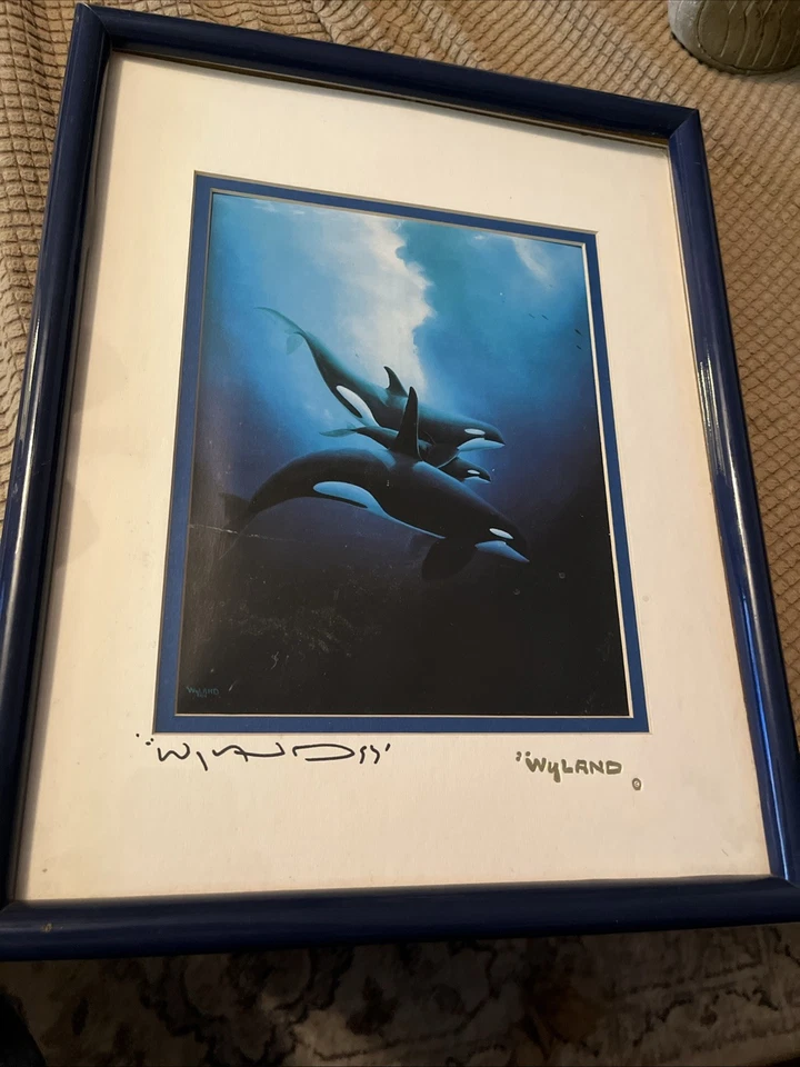 Hermosa impresión firmada por Wyland Orca Trio edición limitada orcas orcas Foto 2 de 4
