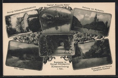 AK Eisenberg i. Thür., Gasthof Naupolds Mühle, Steinweg m. Marktplatz, Bogengan 