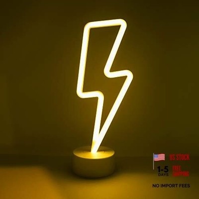 11.75  x 4.35  LED Neon Yellow Lightning Bolt Tabletop Lamp, White Base,