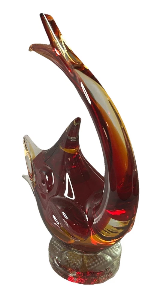 Vintage Murano Sommerso Glass Fish Ruby Amber Mid-Century Italian Art Sculpture  - Image 4 of 4