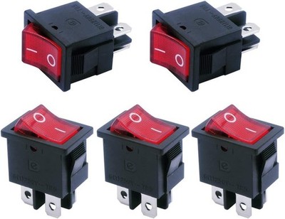 5pcs 110V 120V Mini Rocker Switch Illuminated Snap-in DPST Toggle P Color: Red