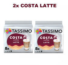 2x TASSIMO COSTA LATTE FULL T DISC PACKS. COFFEE DISKS PODS (16 DRINKS)