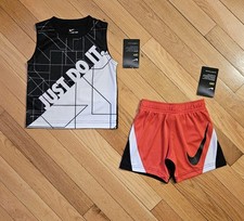NEW Nike Toddler Boy Dri-fit Tank Top Short Set, Black/White/Red 2T
