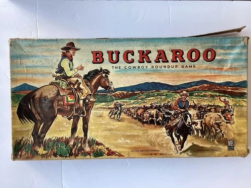 Vintage 1947 Milton Bradley Buckaroo Cowboy Roundup Board Game