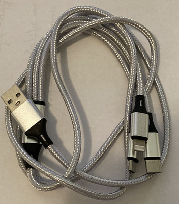 3-in-1 USB Charging Cable iPhone, Micro USB, Type-C Fast Charger Cord 1M