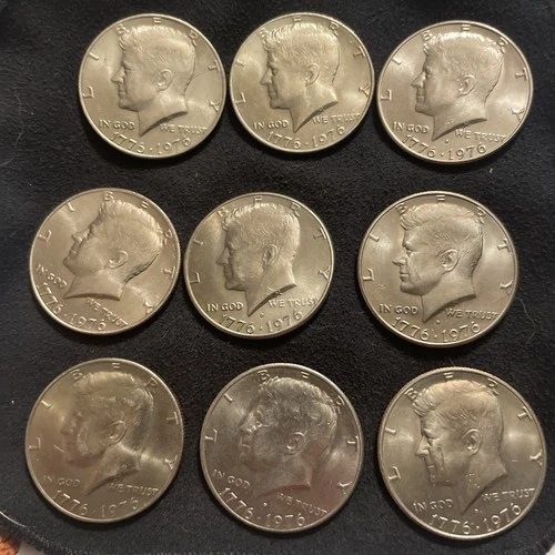 1976 KENNEDY BICENTENNIAL HALF DOLLAR - LOT OF 9 P-D Mint- CIRCULATED VERY FINE