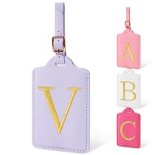 Unique Initial Letter Luggage Tags for Suitcases, V Purple/Golden-letter