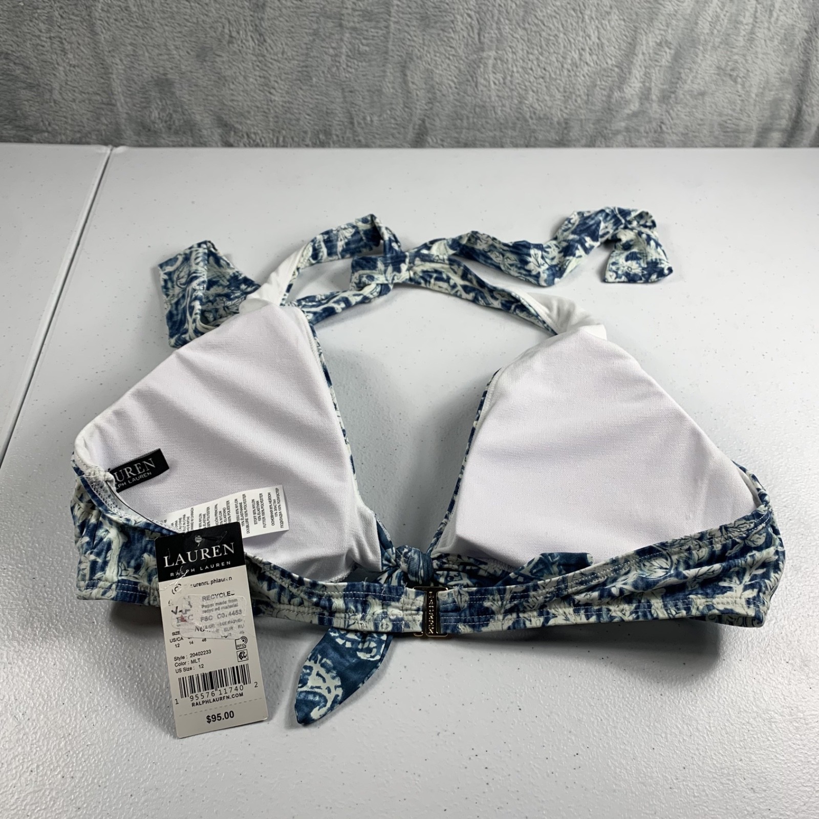 Ralph Lauren Women's Halter Bikini Swim Top Size 12 Floral Print Tie Front NWT thumbnail 2