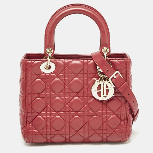 Sac fourre tout Dior rouge cannage cuir moyen Lady Dior