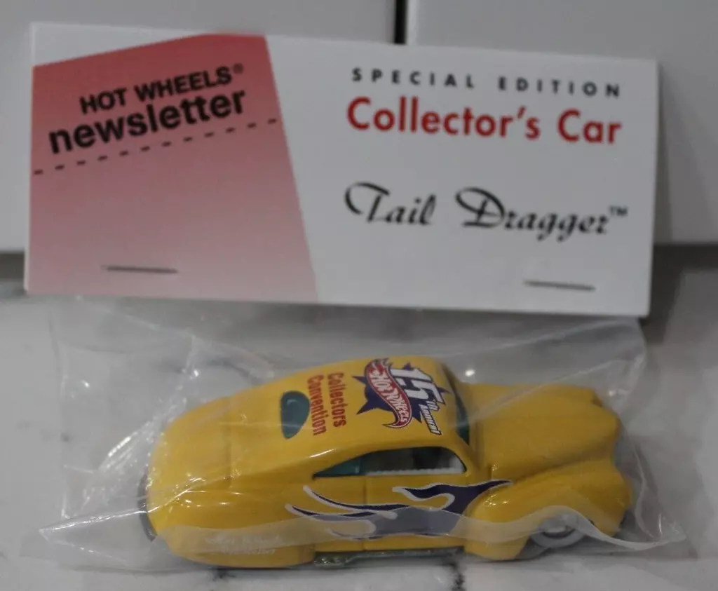 Hot Wheels Newsletter 15th Convention Tail Dragger yellow with real riders  MINT