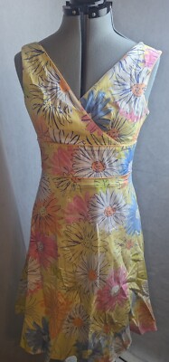 Amanda Smith Dress Womens Size 6 Yellow Floral Fit Flare Sleeveless Summer