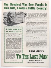1940s Prospectus for Zane Grey's Book " To the Last Man "