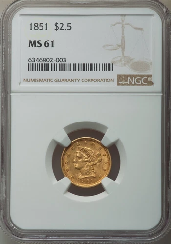 1851 LIBERTY HEAD $2.5 QUARTER EAGLE GOLD NGC MS61