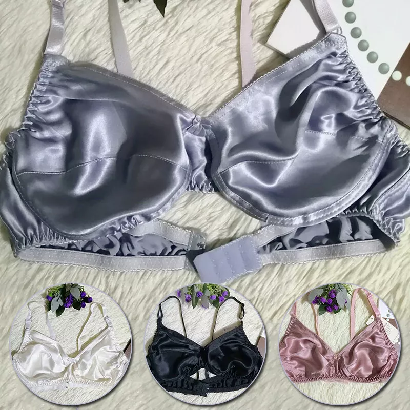 Women Silk Satin Bra Lingerie Ultra-thin Push Up Bralette Wireless Underwear