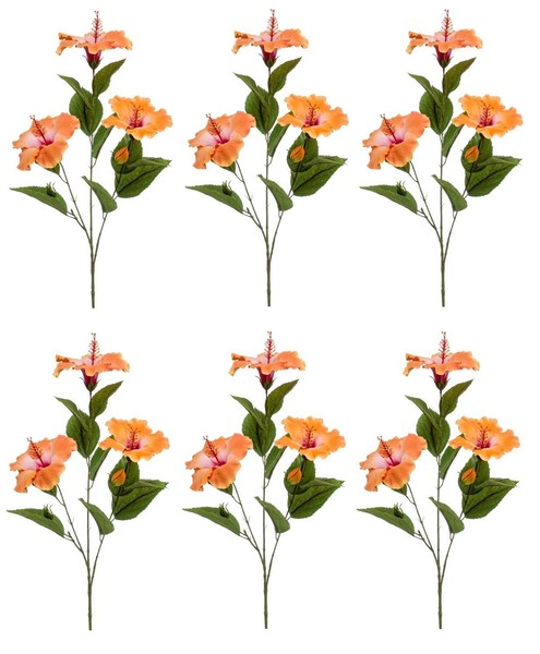6Er Set KüNstliche Hibiskuszweige Mit 3 BlüTen Orange H 82Cm Emerald Kunstblumen-image