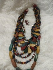 Chunky Wooden Boho Necklace Free Matching Earrings