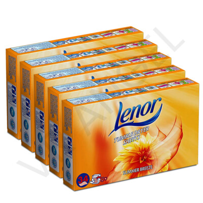 Lenor Summer Breeze Fabric Tumble Dryer Sheets, 4 Packs (34 Sheets Each) - Reduces Static & Freshens Laundry-715896