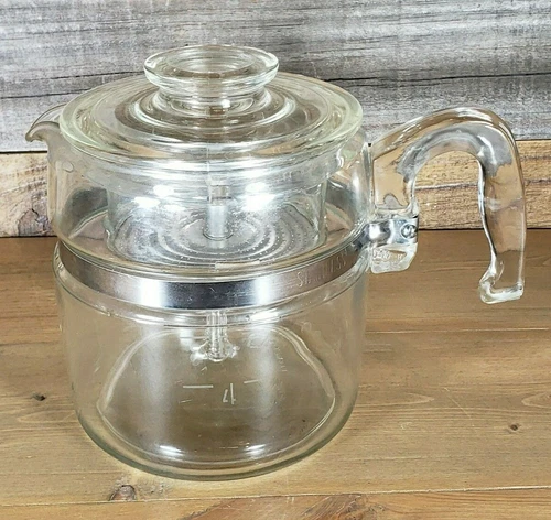 Vtg Pyrex Flameware 7756-B Coffee Pot Glass Percolator Basket Lid 6 Cup USA