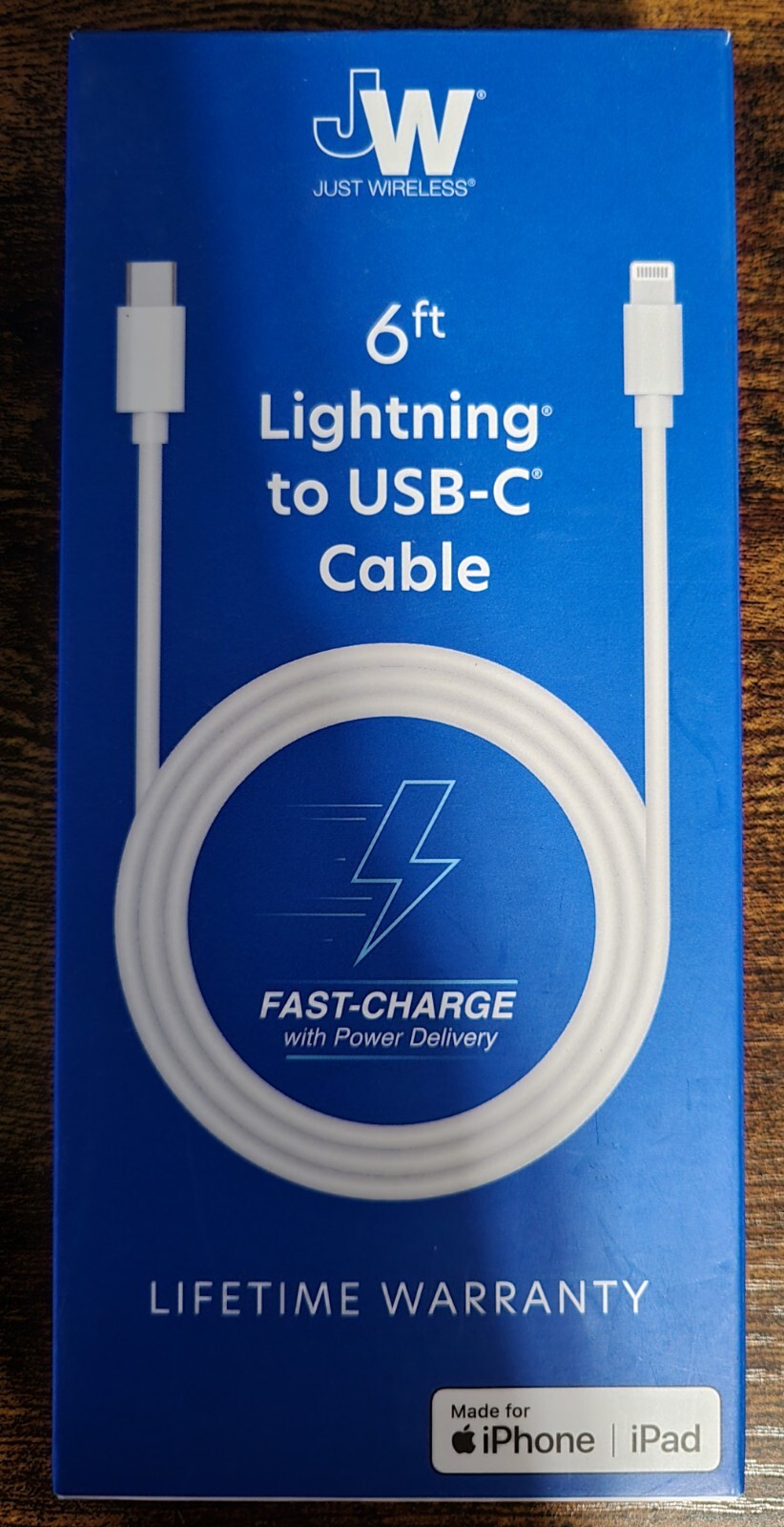 Just Wireless MFi Certified 6ft Lightning to USB-C Cable for iPhone iPad AirPods
