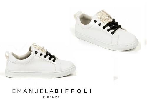 EMANUELA BIFFOLI SCARPA MODELLO SNEAKERS BIANCA CON LACCI NERE E PERLE N°  36 | eBay