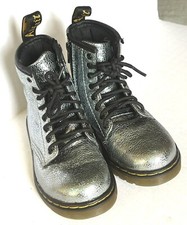 Dr. Doc Martens Toddler Girls Pewter Leather Ankle Boots Size 10 In Ex. Cond.