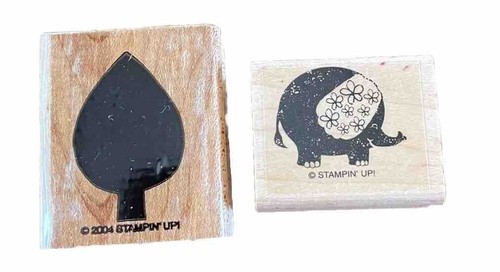 Stampin Up Elephant Rubber Stamp Wood Mounted OUT OF THE BOX Elephant Leaf New