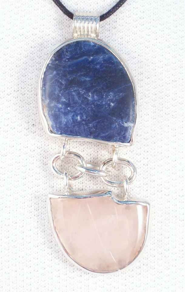 Ciondolo in ARGENTO 925 con PIETRE DURE naturali - Quarzo Rosa e Sodalite - Immagine 2 di 4