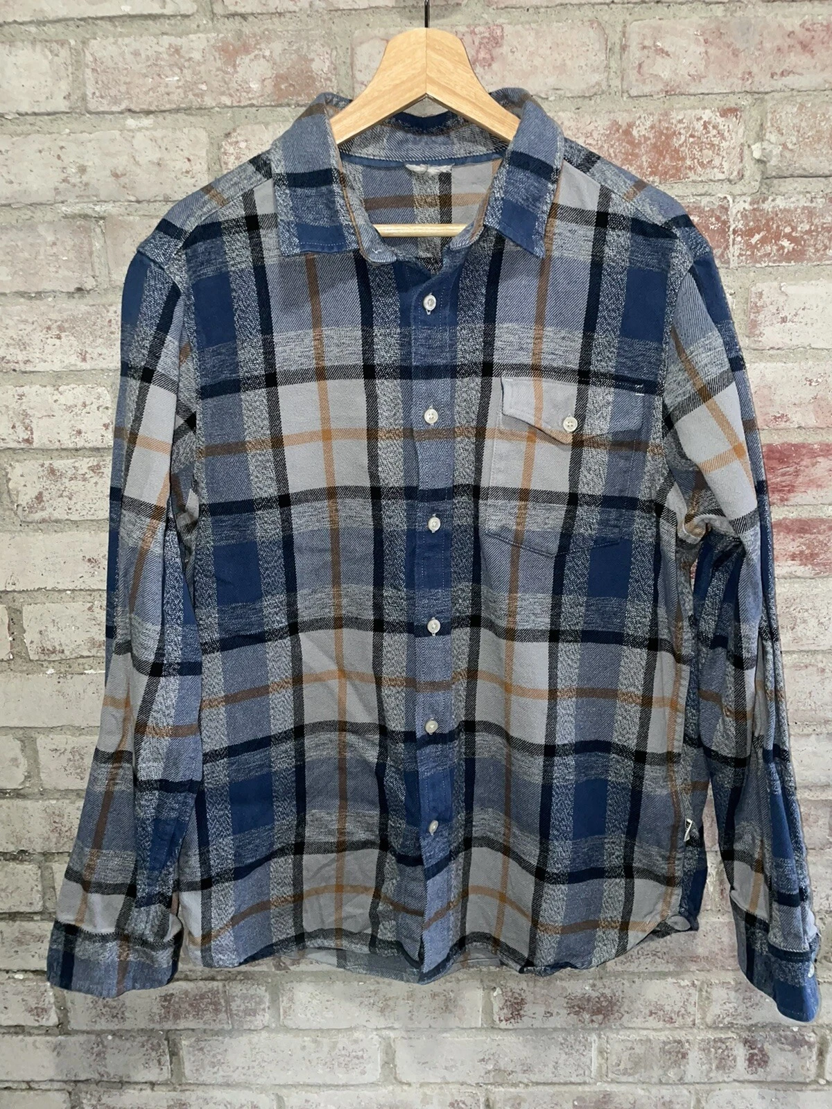 The North Face Long Sleeve Flannel Button Down Shirt Gray Blue Plaid Mens Large