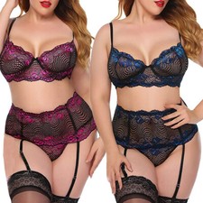 Women Plus Size Lingerie Sets with Garter Belt Lace Teddy Babydoll Sexy Bodysuit