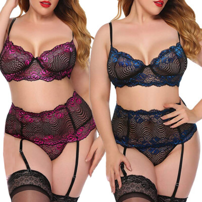 Women Plus Size Lingerie Sets with Garter Belt Lace Teddy Babydoll Sexy  Bodysuit | eBay