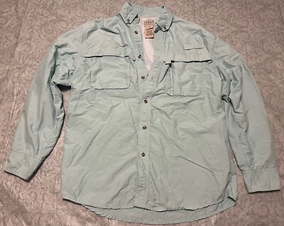LL Bean Mens Medium Long Sleeve Vented Active Button Shirt Mint Green