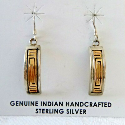 Signed Navajo Ray Bennett Dangle Earrings 14K Gold & 925 Sterling Silver 7.4 Grm