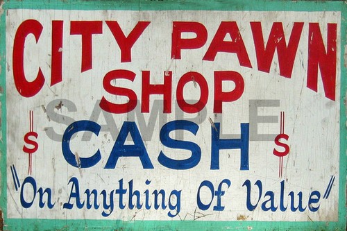 WEATHERED CITY PAWN SHOP METAL BUILDING DIORAMA LAYOUT SIGN 3x2 