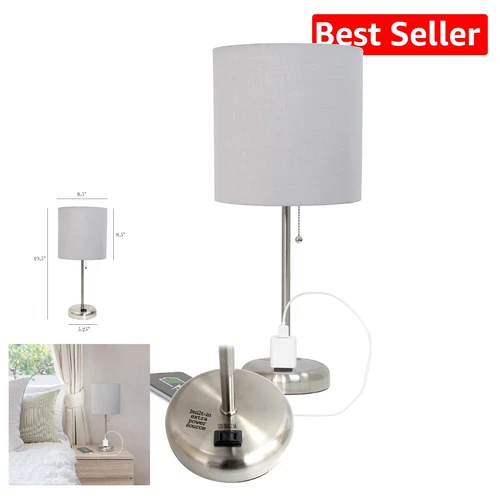 Energy Efficient 2-Pack Table Lamps with Charging Capability & Fabric Shade