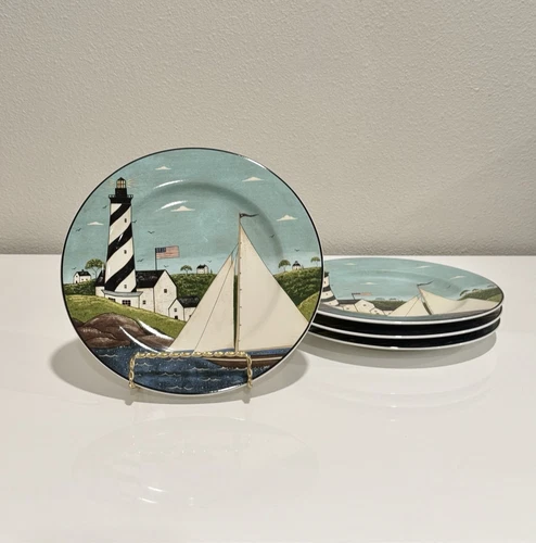 Vtg 4 Pc. Sakura Warren Kimble Coastal Breeze Salad Plates Lighthouse 8.25” 1998