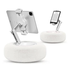 Kindle Tablet Phone Pillow Stand Holder with Snack Bowl, Universal Fit, White 