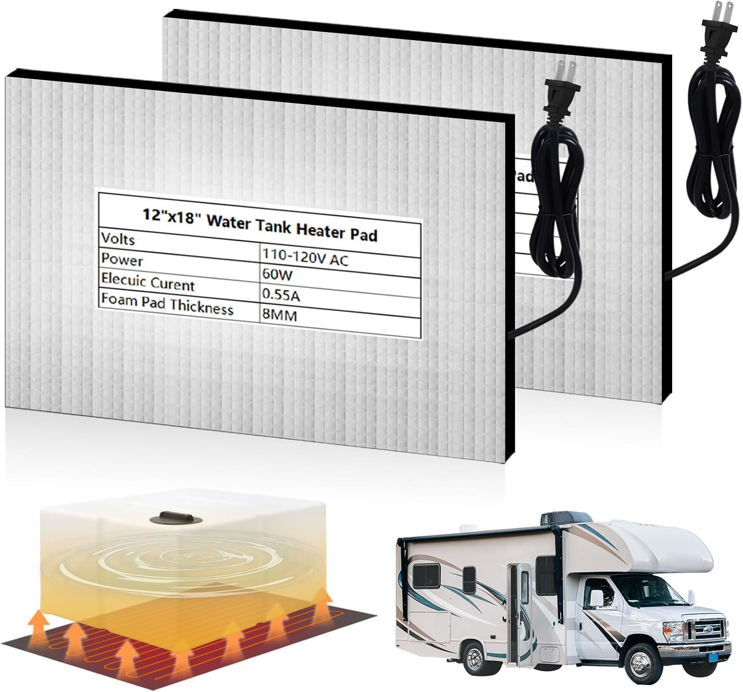 (Pack of 2) RV Tank Heater Pad 12" X 18" 120V