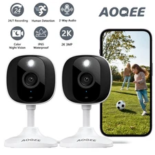 2PCS AOQEE 2K Out/Indoor WiFi Security Camera Home Color Night Vision Waterproof